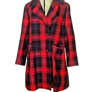 Woman's American Living preppy plaid academia button up long sleeve overcoat S